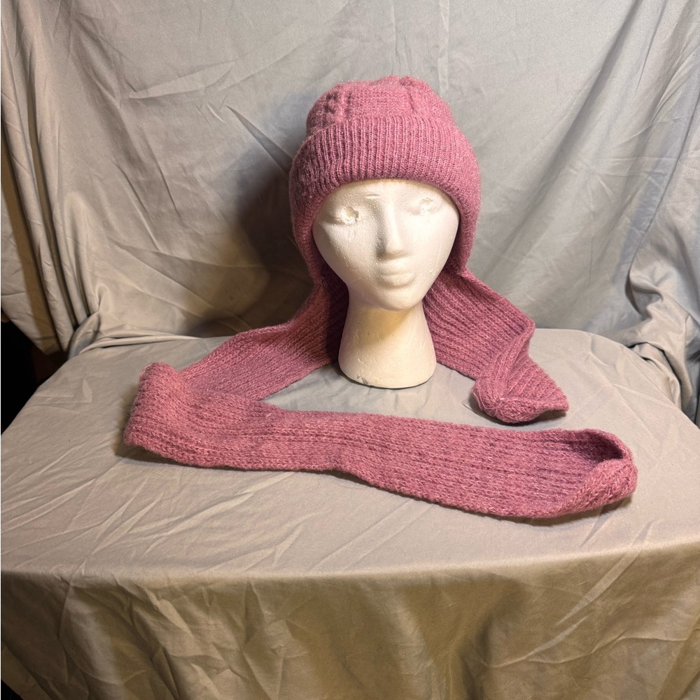 Pink Knit Winter Hat with Ear Flaps